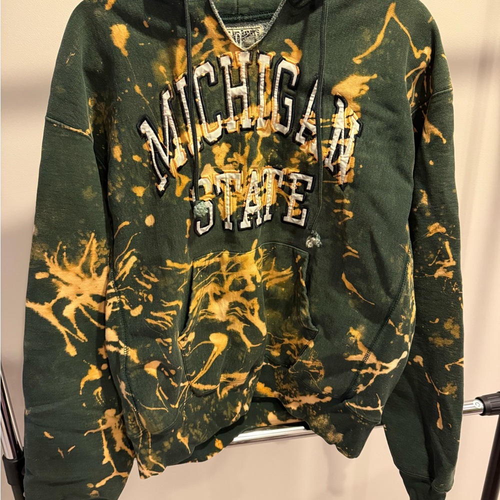 Michigan state universityGreen and Yellow tie dye up cycled Hoodie size L